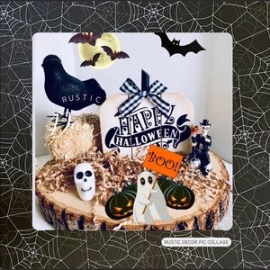 Happy Halloween Sign With Skeleton figurine